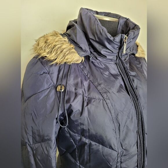 London Fog Down & Waterfowl Feather Filled Coat Women's Navy Blue Size Small - Picture 4 of 11